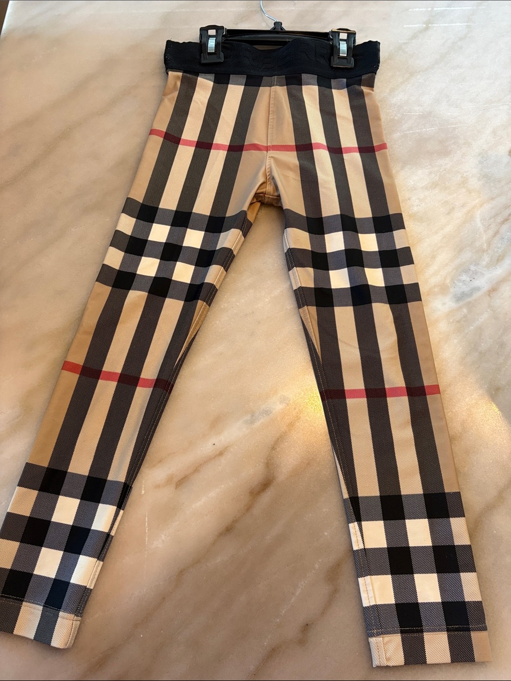 Burberry Beige Plaid Kids Leggings with Black Waistband